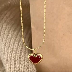 Delicate Titanium Steel Red Enamel Heart Pendant Necklace